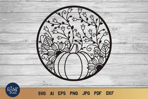 Thanksgiving SVG, Sunflower SVG with Flowers, Pumpkin SVG Circle Ornament. SVG Elinorka 
