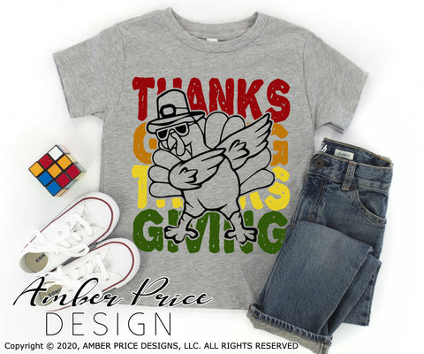 THANKSGIVING SVG with dabbing turkey | Kid's Thanksgiving SVG PNG DXF | Cute Fall SVGs for Boys & Girls SVG Amber Price Design 