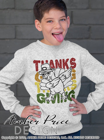 THANKSGIVING SVG with dabbing turkey | Kid's Thanksgiving SVG PNG DXF | Cute Fall SVGs for Boys & Girls SVG Amber Price Design 