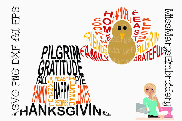 Thanksgiving Word Art Shapes SVG MissMarysEmbroidery 