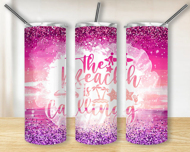 The Beach Is Calling Tumbler Design, Beach 20oz Skinny Tumbler, Beach Glitter Tumbler Wrap, Summer Beach Tumbler Png, Beach Life Tumbler With Lid And Straw, Instant Download Sublimation BouDesign 