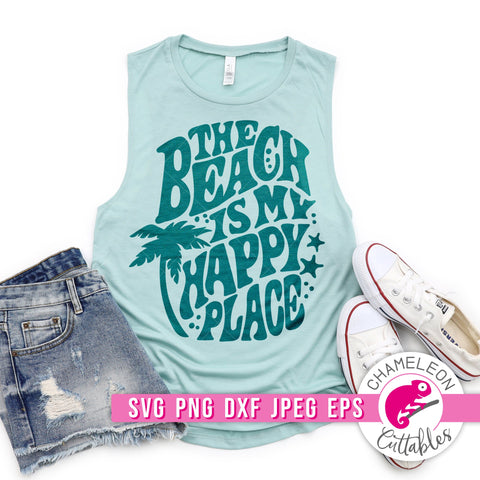 The Beach is my happy Place Retro svg png dxf eps jpeg SVG Chameleon Cuttables 