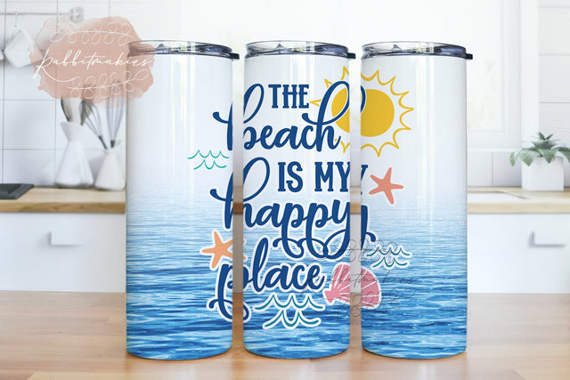 The Beach is my Happy Place Sublimation Tumbler Design, Beach Sand Design, 20oz Skinny Tumbler Template Sublimation Rabbitmakies 