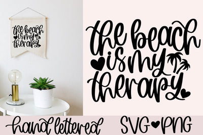 The beach is my therapy svg, beach bag svg, hand lettered svg, beach saying svg, beach shirt svg, beach vibes svg, beach vacation svg SVG AnitaAlyiaLettering 