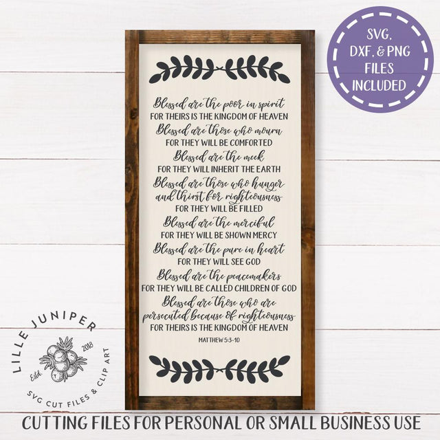 The Beatitudes SVG | Matthew 5:3-10 SVG | Christian SVG | Farmhouse Sign Design SVG LilleJuniper 