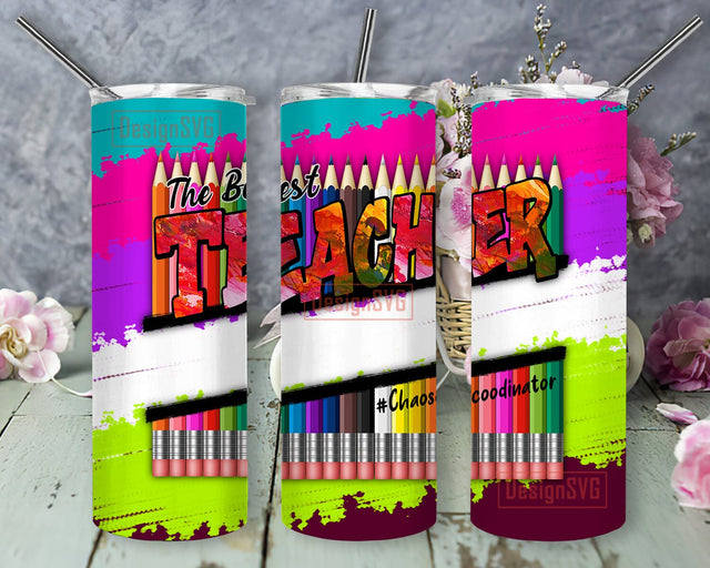 The Best Teacher Tumbler Template, Teacher Crayons 20oz Tumbler Png, Teacher Tumbler Design, Colorful Tumbler Wrap, Digital Download Sublimation DesignSVG 