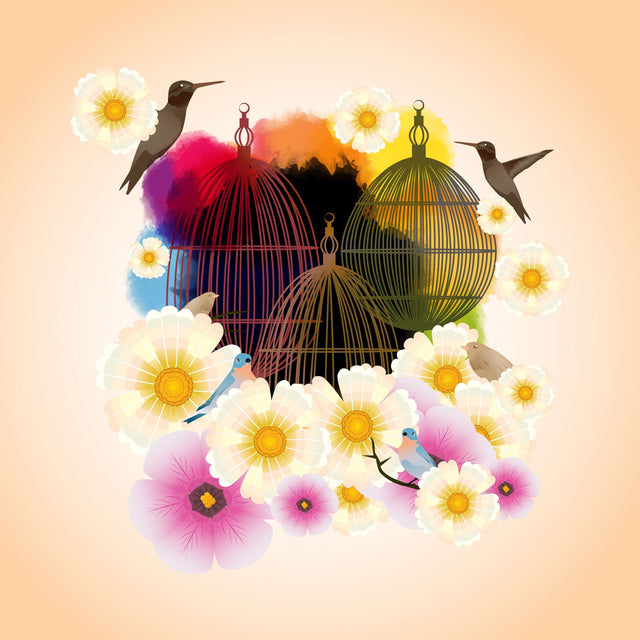 The bird is caged Vintage bird and flowers illustration colorful a watercolor splash SVG naemmiah021 