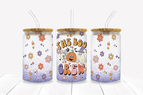The Boo Crew Cute Retro Halloween 16 oz Libbey Glass Can PNG Sublimation BijouBay 
