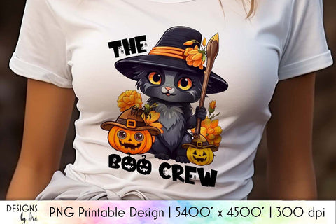 The Boo Crew Halloween Cat Printable PNG Sublimation Designs by Ira 