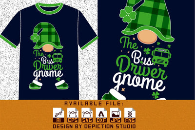 The Bus Driver Gnome T-Shirt, St. Patrick's Day Gnome Shirt, Patrick's Day Kids Shirt, St. Patrick's Day School Bus Shirt Print Template Sketch DESIGN Depiction Studio 