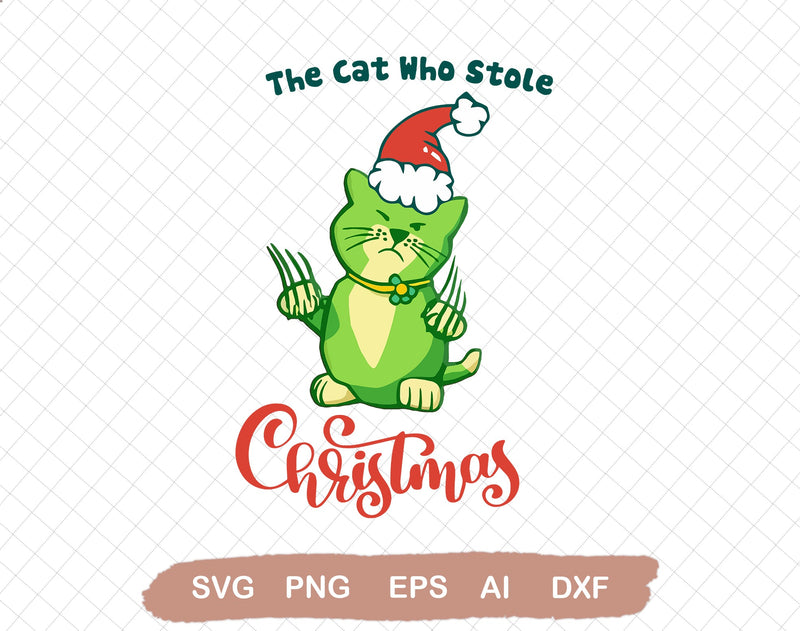 The Cat Who Stole Christmas Shirt, Handmade Clothing, Gift for Her, Christmas Gift, Adult Costume, Teacher Shirt, Christmas Gift, Santa Tee SVG DiamondDesign 