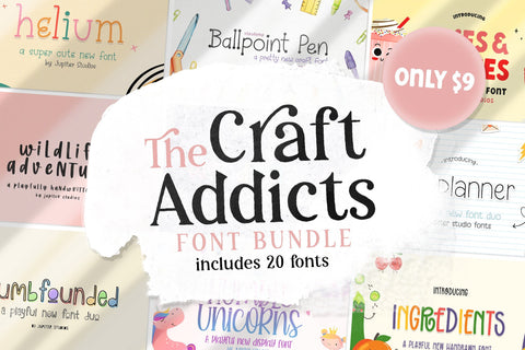 The Craft Addicts Font Bundle (Font Bundles, Bundles, Cheap Fonts, Fonts) Font Jupiter Studio Fonts 