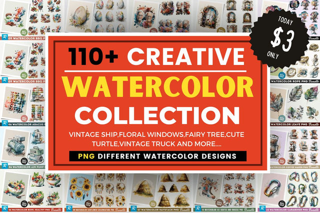 The Creative Watercolor Big PNG Bundle Sublimation Regulrcrative 