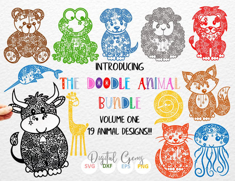 The doodle animal bundle SVG / DXF / EPS files SVG Digital Gems 