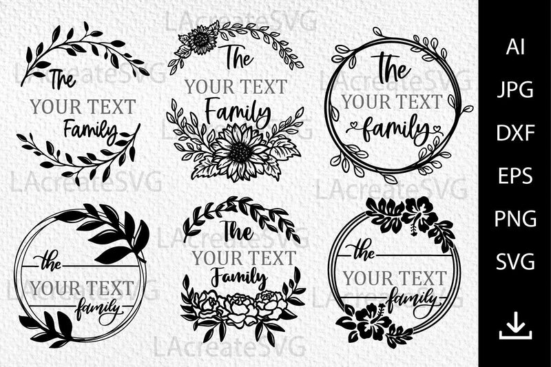 The Family split monogram Floral wreath Bundle SVG PNG Cricut Silhoutte ...
