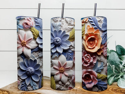 The Flowers Are Made Of Ceramic 20oz Skinny Tumbler Png, Flowers 3D Tumbler, Colorful 3D White Flowers Tumbler, Floral Wrap Designs Tumbler Sublimation iStyleDesign 