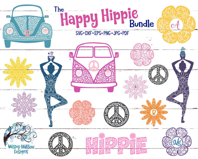 The Happy Hippie SVG Bundle | Mandala | Zentangle | Flowers SVG Wispy Willow Designs