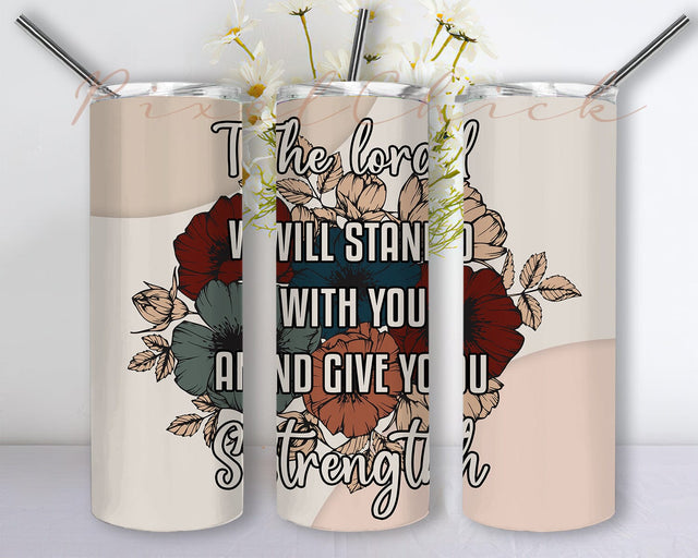 The Lord Will Stand With You And Give You Strength Design Png, Bible Verse 20oz Skinny Tumbler, Christian Quote Tumbler Png, Retro Floral Tumbler Wrap, Instant Download Sublimation PixelChick 