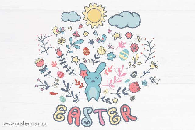 The lovely easter bunny and flowers SVG. SVG Arts By Naty 