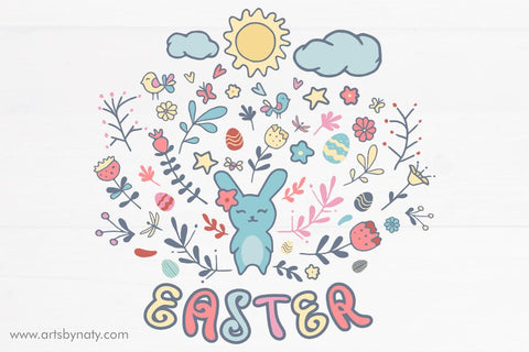 The lovely easter bunny and flowers SVG. SVG Arts By Naty 
