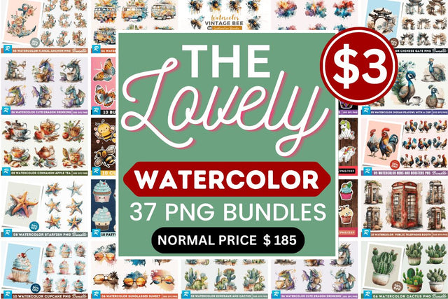 The lovely Watercolor Big PNG Bundle Sublimation Regulrcrative 
