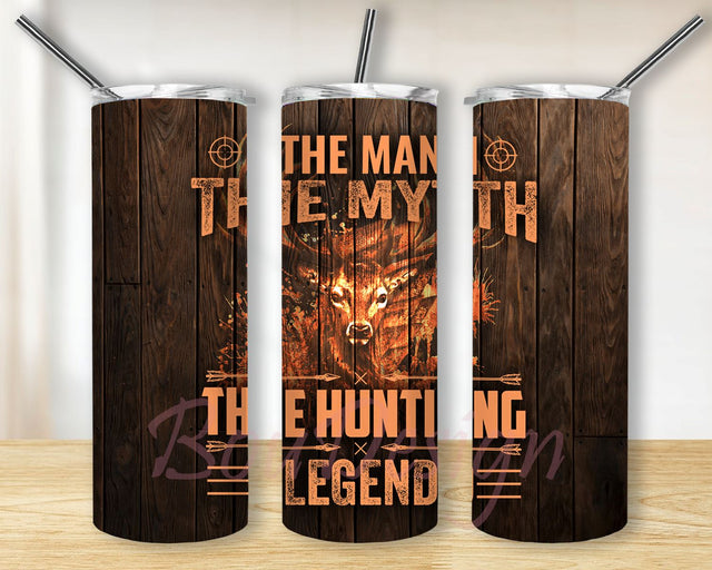 The Man The Myth The Hunting Legend, Dad Tumbler, 20oz Skinny Sublimation Tumbler Straight Tapered Designs PNG Wrap Digital Download Sublimation BouDesign 