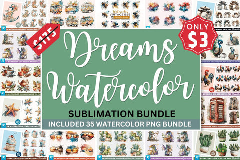 The Mega Dreams Watercolor Big PNG Bundle Sublimation Regulrcrative 