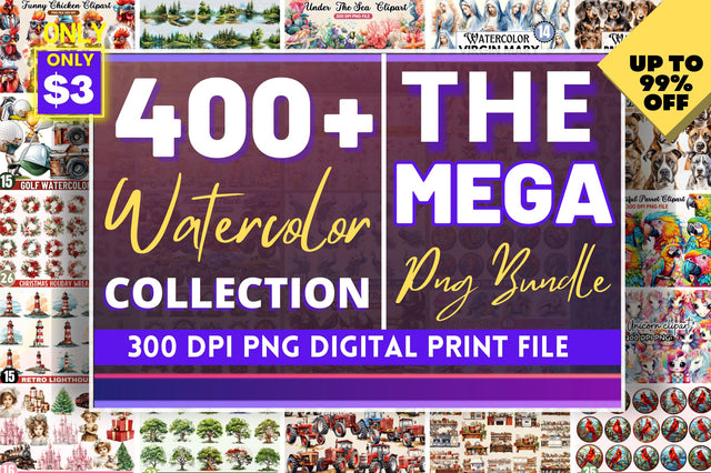 The Mega Watercolor PNG Mega Bundle Sublimation Regulrcrative 