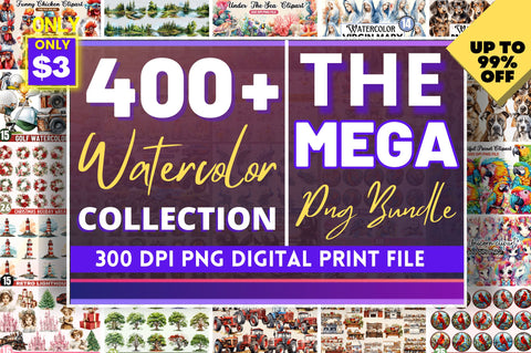 The Mega Watercolor PNG Mega Bundle Sublimation Regulrcrative 