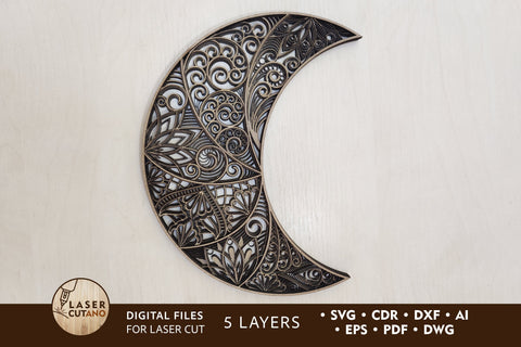 The Moon - Multilayer Laser Cut Files, Mandala, SVG, 3D Design SVG LaserCutano 