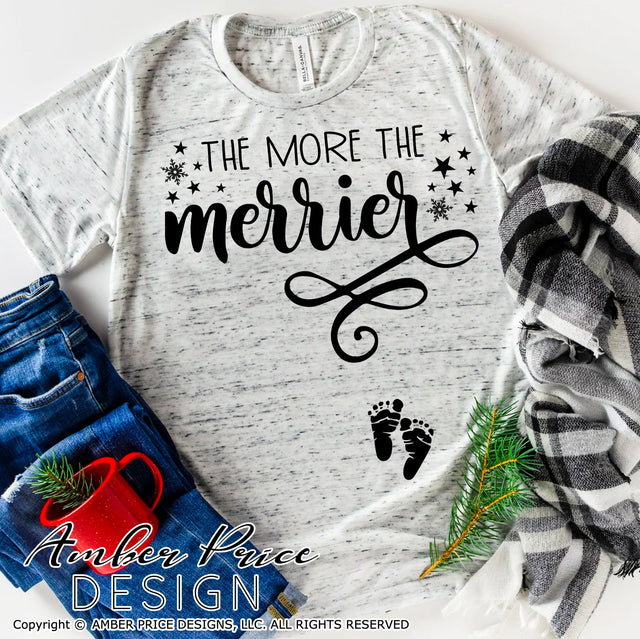 The more the merrier SVG | Christmas Pregnancy Reveal SVG PNG DXF | Winter Maternity SVG for Christmas SVG Amber Price Design 