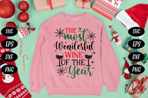 The most wonderful wine of the year svg, Christmas wine svg, Wine svg, Christmas gift svg SVG Isabella Machell 