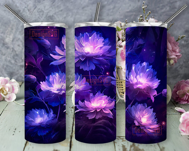 The Purple Flowers Have Glowing Lights 20oz Skinny Tumbler Png, Colorful Flowers Tumbler, Floral Tumbler Wrap Design, Seamless Purple Flowers Tumbler Wrap Sublimation DesignSVG 