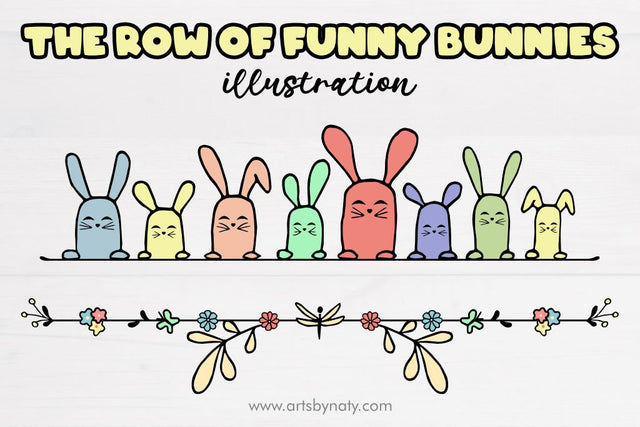 The row of funny bunnies illustration. SVG Arts By Naty 