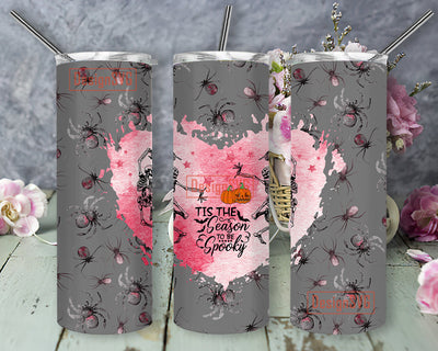 The Season To Be Spooky Halloween Skeleton Tumbler Designs, Halloween Skeleton 20oz Skinny Tumbler Wrap, Seamless Tumbler Template - Halloween PNG Digital Download Sublimation DesignSVG 