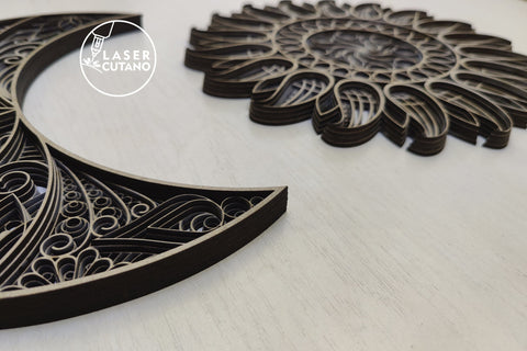 The Sun and The Moon - Multilayer Laser Cut Files, Mandala, Round Sign SVG, 3D Designs, Mini Design Bundles SVG LaserCutano 