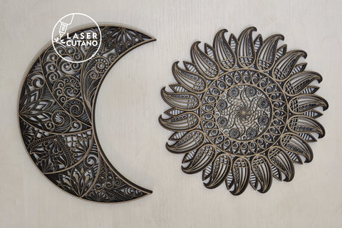 The Sun and The Moon - Multilayer Laser Cut Files, Mandala, Round Sign SVG, 3D Designs, Mini Design Bundles SVG LaserCutano 