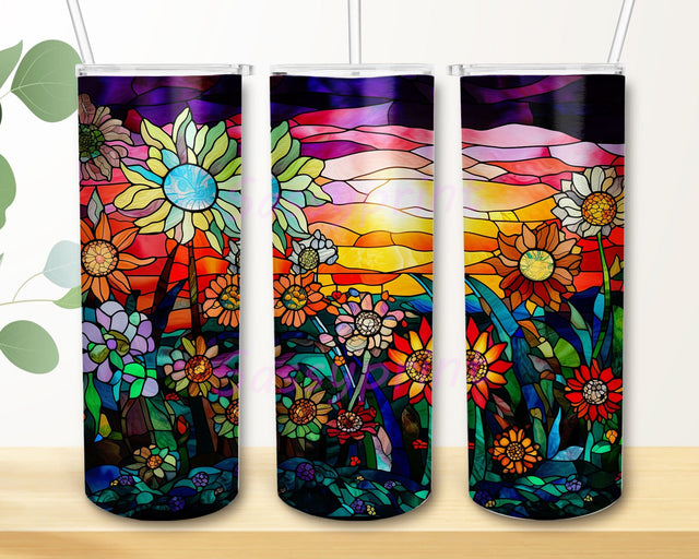 The Sunrise In A Colorful Garden 20oz Skinny Tumbler Png, Colorful Sunflower Tumbler, Vibrant Botanical Floral Tumbler, Colorful Garden Tumbler Sublimation sassyprint 