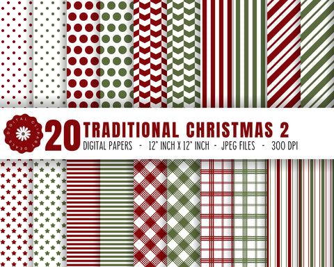 The Traditional Christmas Digital Paper BIG Bundle - 80 Patterns - Polka Dots, Stripes, Chevron - DIY Crafts Digital Pattern Digital Clipart Deals 