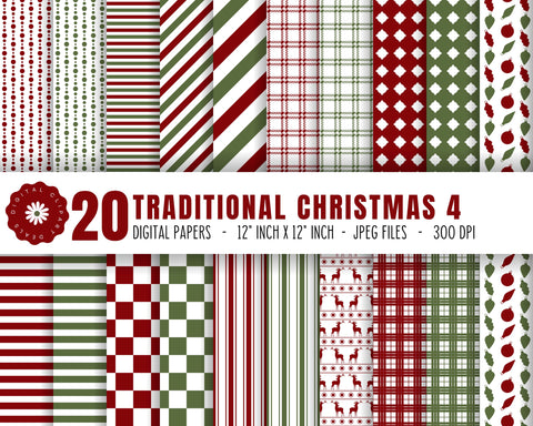 The Traditional Christmas Digital Paper BIG Bundle - 80 Patterns - Polka Dots, Stripes, Chevron - DIY Crafts Digital Pattern Digital Clipart Deals 