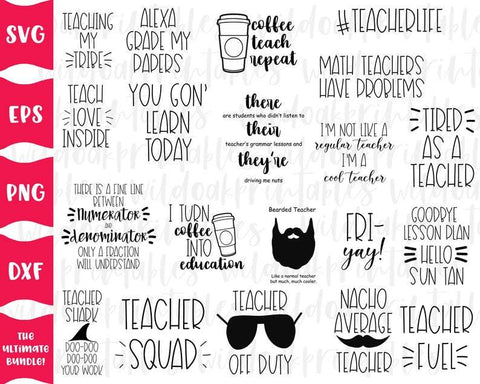the ultimate teacher svg bundle, funny teacher svg quotes, teacher svg files, teacher apples svg, teacher svg files, super teacher png SVG WildOakSVG 