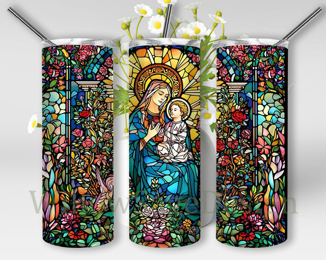 The Virgin Holds The Holy Child 20oz Skinny Tumbler Png, Virgin Tumbler, Virgin Mary with Flowers Tumbler, Lady Of Guadalupe Tumbler, Virgin Mary Tumbler Sublimation WillowSageDesign 