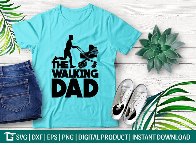 The Walking Dad with Stroller Svg Cut File, Stroller Svg, Baby Stroller Svg, Fathers Day Svg, Tshirt Design, SVG ETC Craft 