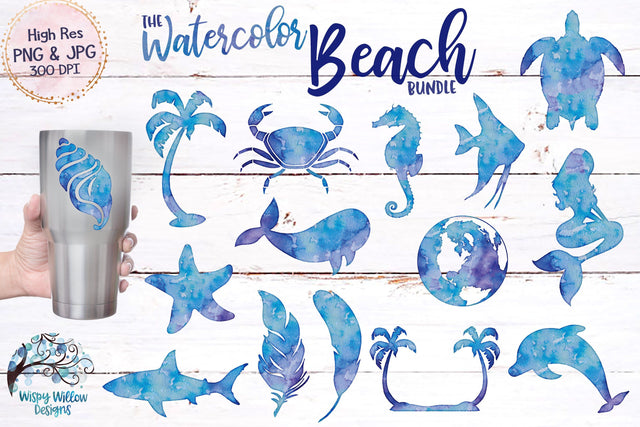 The Watercolor Beach Bundle | PNG | Sublimation | Clip art Sublimation Wispy Willow Designs 