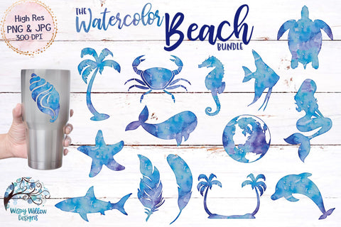 The Watercolor Beach Bundle | PNG | Sublimation | Clip art Sublimation Wispy Willow Designs 