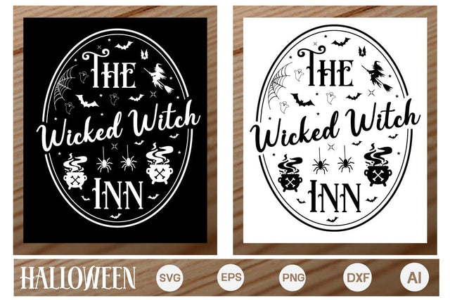 The Wicked Witch Inn Round Sign SVG, Halloween Round Sign SVG, Farmhouse Halloween SVG Design,SVGs,Quotes and Sayings,Food & Drink,On Sale, Print & Cut SVG DesignPlante 503 