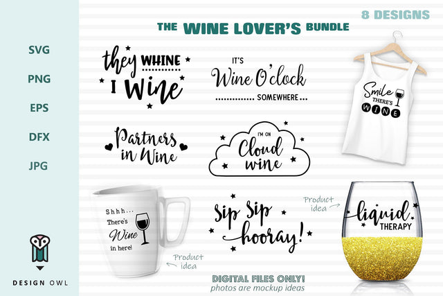 The wine lover's bundle SVG Design Owl