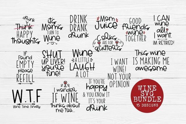 The Wine SVG Bundle - Wine Quote Bundle V.3 SVG Simply Cutz 