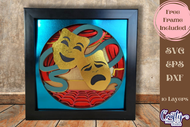 Theater Svg Shadow Box, 3D Layered Theater Masks Cut File SVG Crafty Mama Studios 