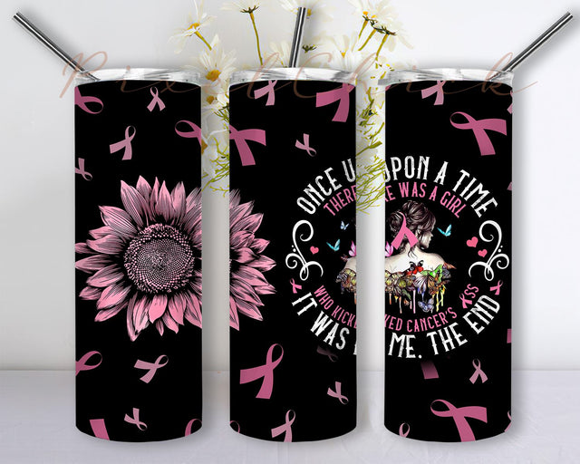 There Was A Girl Who Kicked Cancer Ass Breast Cancer Butterfly Survivor Breast Cancer Warrior 20oz Skinny Tumbler Sublimation Designs, Straight/Tapered Tumbler Design, PNG Digital Download Sublimation PixelChick 